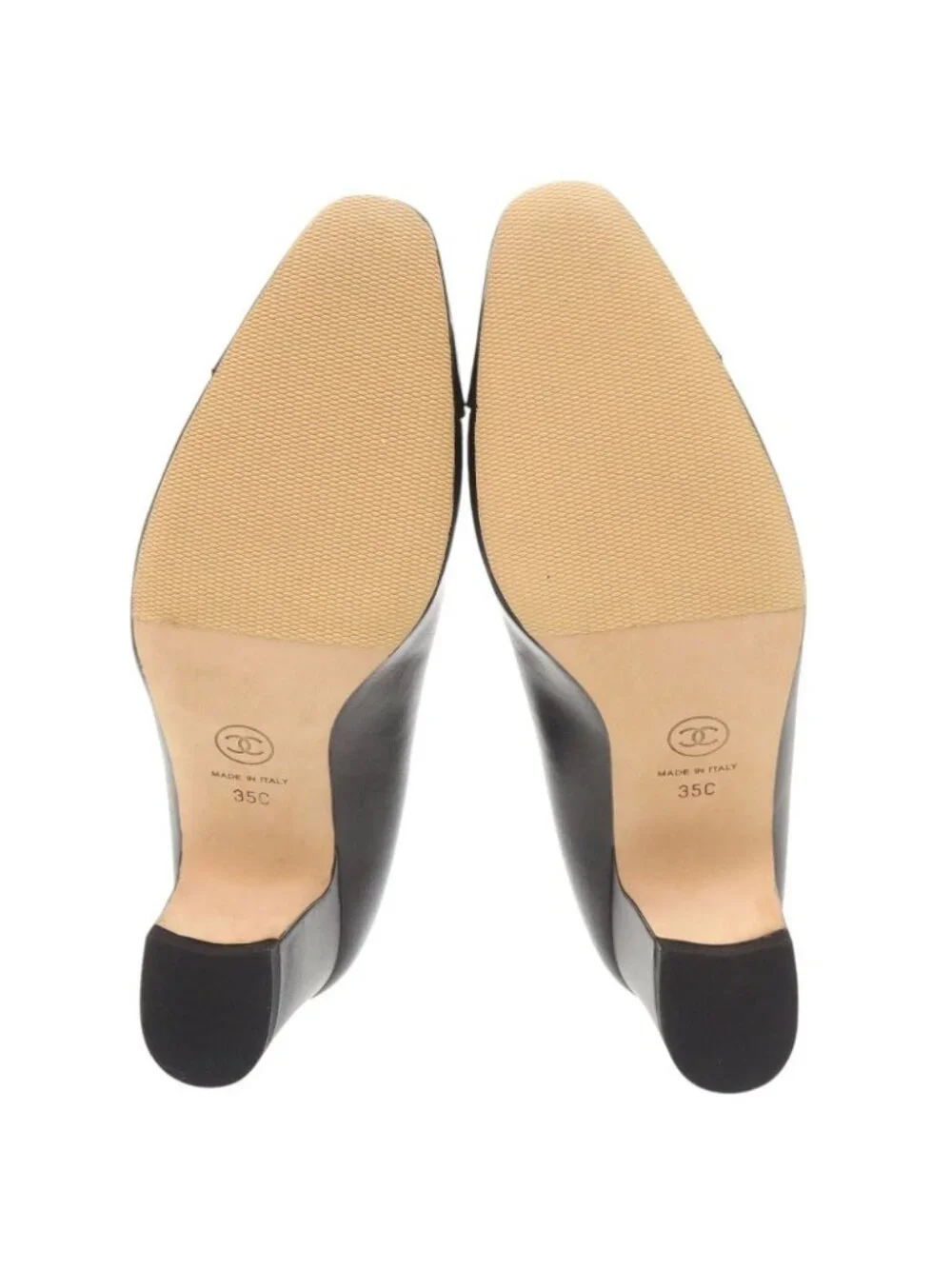 Chanel CC Logo 35c Leather Patent Black Pumps Heel